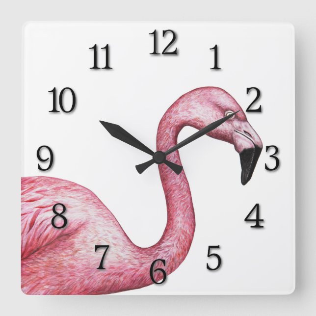 Der Flamingo Quadratische Wanduhr (Vorderseite)