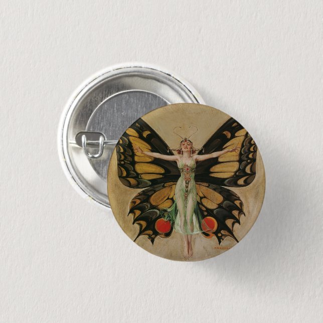 Der Flapper - Schmetterlings Mädchen  Button (Vorne & Hinten)