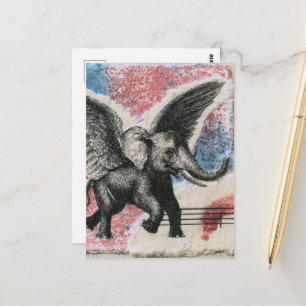 Der fliegende Elefant Mixed Media Collage Postkarte