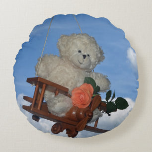 Der flieger Teddybär Rundes Kissen