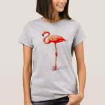 Der Flowy der Frauen Spitze: Rosa T-Shirt<br><div class="desc">Der Flowy der Frauen Spitze: Rosa Flamingo-Aquarell-Malerei (Heidegrau)</div>