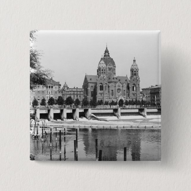 Der Fluss Isar in München, c.1910 Button (Vorderseite)