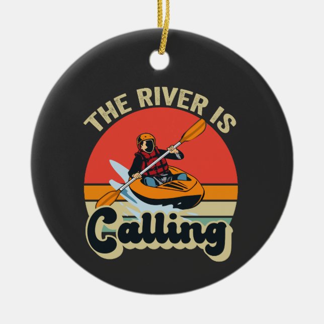 Der Fluss nennt Funny Kayak Outdoor Retro Keramik Ornament (Vorne)