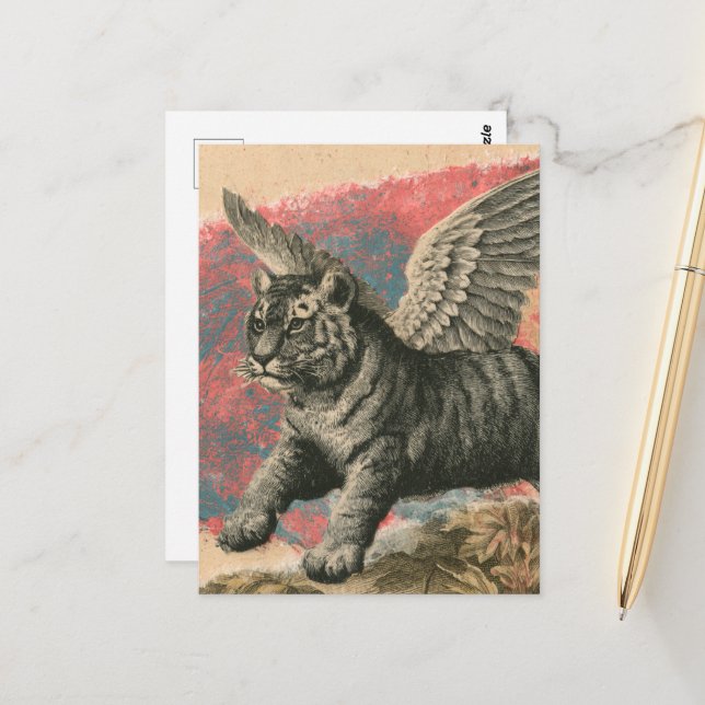Der Flying Tiger Mixed Media Collage Postkarte (Vorderseite/Rückseite Beispiel)