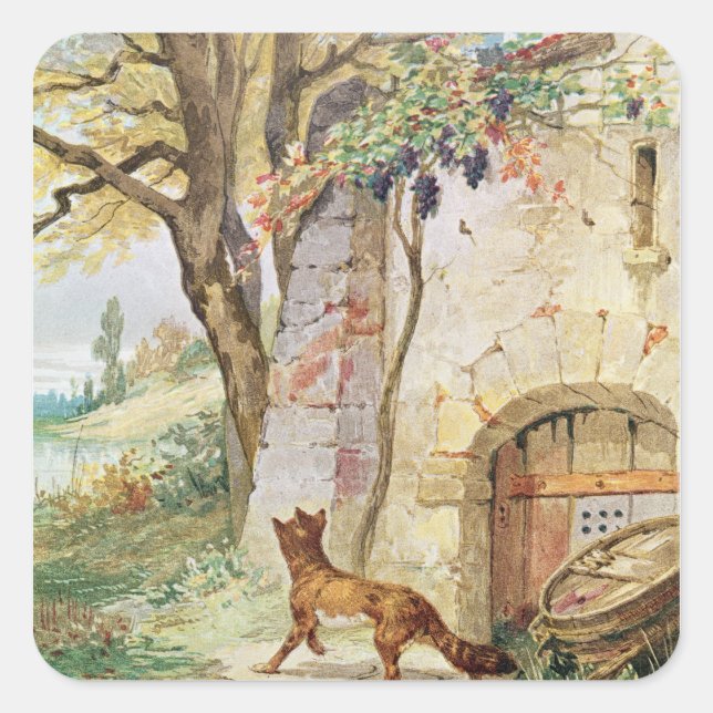 Der Fox und die Trauben, Illustration für Quadratischer Aufkleber (Vorderseite)