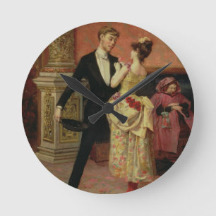 Der Foyer des Lehrsaal-Theaters (Öl auf Leinwand) Runde Wanduhr