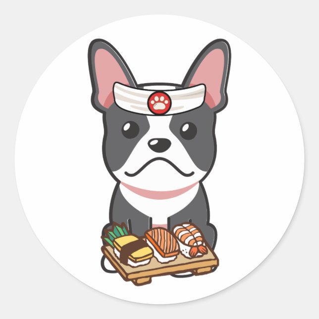 Der französische Bulldog ist ein Sushi-Koch Runder Aufkleber (Vorderseite)
