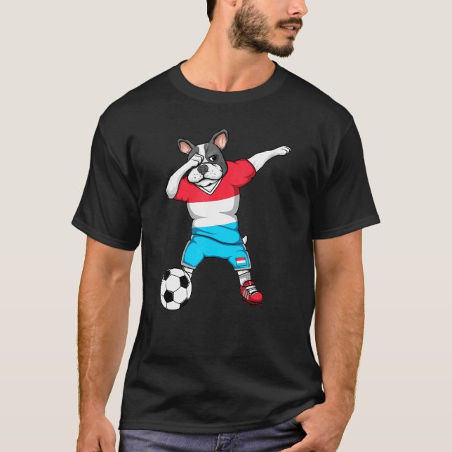 Der französische Bulldogge Luxembourg Fußball Fan  T-Shirt (Vorderseite)