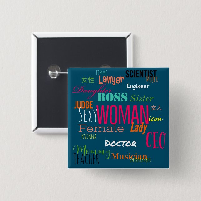 Der FRAUEN-KNOPF (tiefes blaues Meer) Button (Vorne & Hinten)