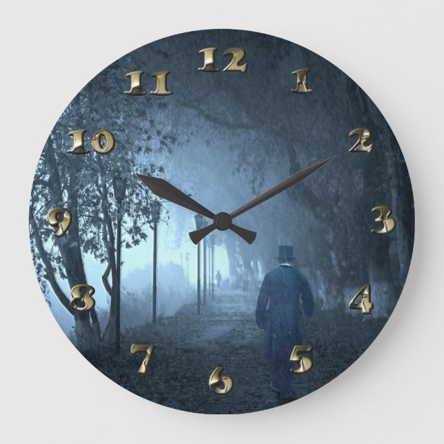 Der Fremde im Park im Nebel Große Wanduhr (Vorderseite)