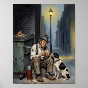 Der Freund - Obdachloser Clown mit Hund Poster