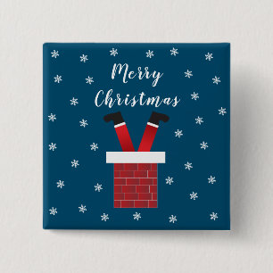 Der frohe Weihnachtsmann steckt in einem Kamin Button