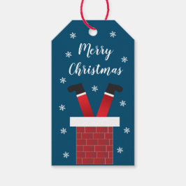 Der frohe Weihnachtsmann steckt in einem Kamin Geschenkanhänger