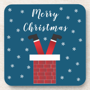 Der frohe Weihnachtsmann steckt in einem Kamin Getränkeuntersetzer
