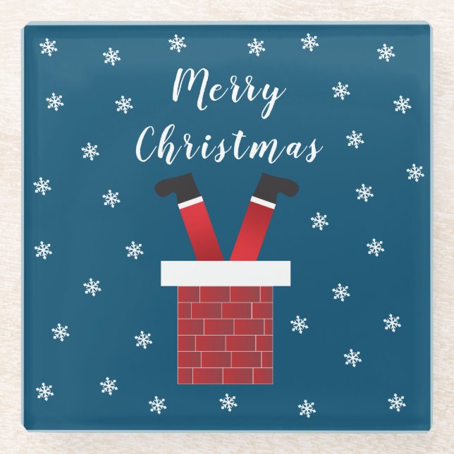 Der frohe Weihnachtsmann steckt in einem Kamin Glasuntersetzer (Vorderseite)