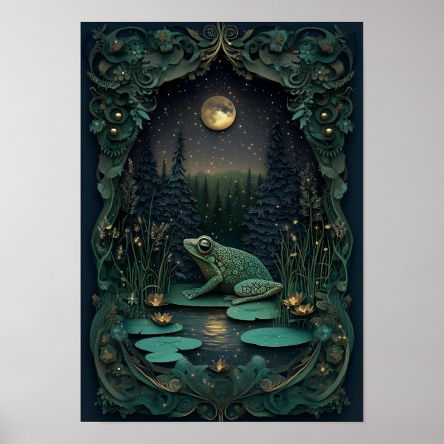 Der Frosch | Sommernachtswaldkunst Poster (Vorne)