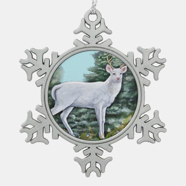 Der Frost-Hirsch Schneeflocken Zinn-Ornament (Vorderseite)