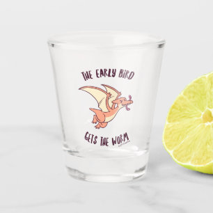 Der frühe Vogel bekommt den Wurm Schnapsglas