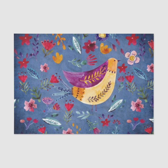 Der frühe Vogel im Blumengarten Seidenpapier (Vorderseite)