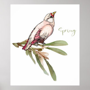 Der Frühling blüht Vögel. Schneeverfahren. Poster
