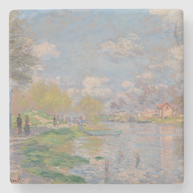 Der Frühling der Seine durch Monet Impressionist Steinuntersetzer (Vorderseite)