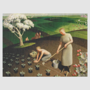 Der Frühling im Land durch Grant Wood Seidenpapier