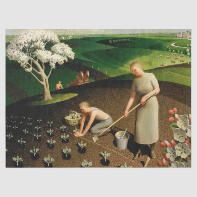 Der Frühling im Land durch Grant Wood Seidenpapier (Vorderseite)