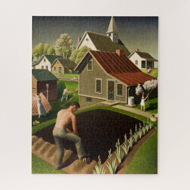 Der Frühling in der Stadt von Grant Wood Puzzle (Vertikal)