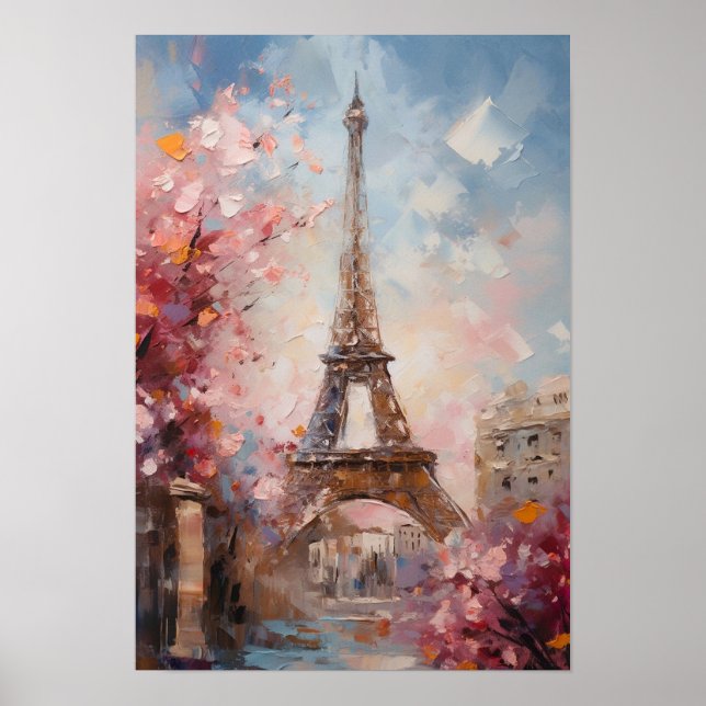 Der Frühling in Paris Die Ölmalerei des Eiffelturm Poster (Vorne)