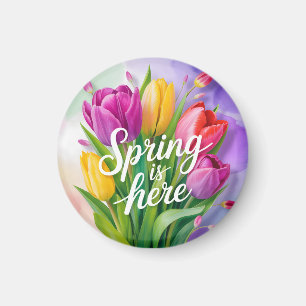 "Der Frühling ist da" Tulpenstrauß-Illustration Magnet