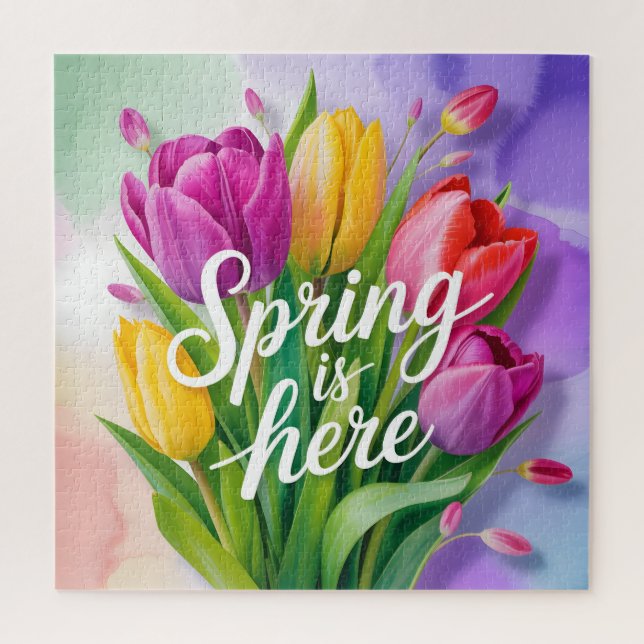 "Der Frühling ist da" Tulpenstrauß-Illustration Puzzle (Vertikal)