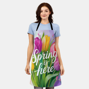 "Der Frühling ist da" Tulpenstrauß-Illustration Schürze