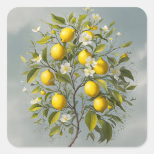 Der Frühling: Lemon Tree Blossom Quadratischer Aufkleber