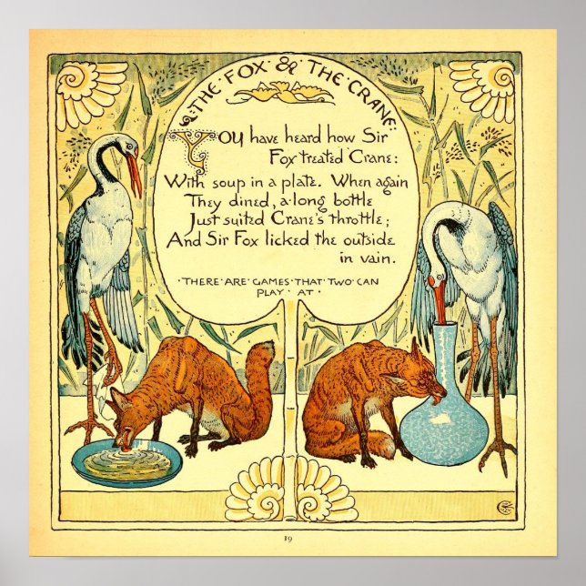 Der Fuchs und der Krane Walter Crane Poster (Vorne)