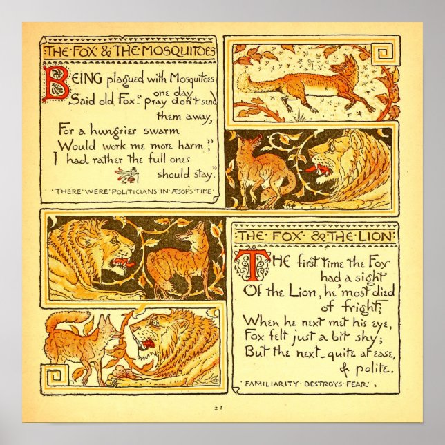 Der Fuchs und die Moskitos Walter Crane Poster (Vorne)