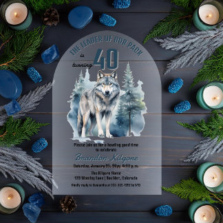 Der Führer unseres Packs Wolf 40. Geburtstag Party Acryleinladungen