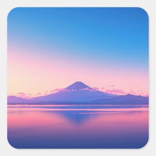 Der Fuji-Berg spiegelt sich im ruhigen See wider Quadratischer Aufkleber