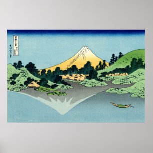 Der Fuji spiegelt sich im Poster des Kawaguchi-See