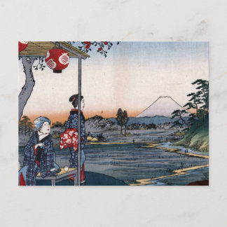 Der Fuji wurde von einem Teahouse c. Japan der 180 Postkarte