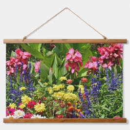 Der Garten der farbenfrohen Sommerblüten Wandteppich Mit Holzrahmen