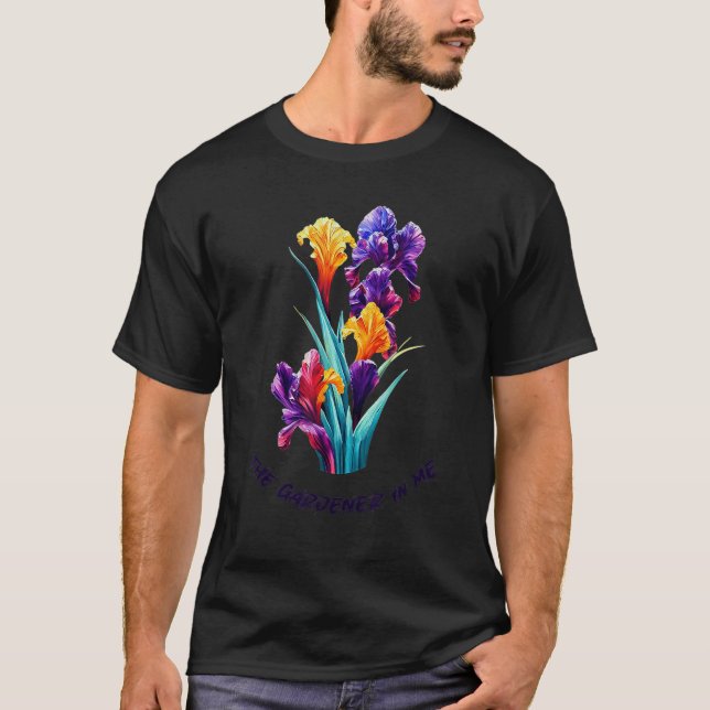 Der Garten in Me Iris Blume Design T-Shirt (Vorderseite)
