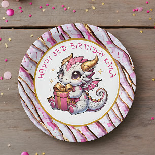 Der Geburtstag des Golden und Rosa Dragon Girl Pappteller