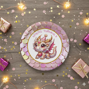Der Geburtstag des Golden und Rosa Dragon Girl Pappteller
