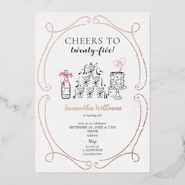 Der Geburtstagsgürtel Girl Soirée Champagne Folieneinladung (Vorderseite)