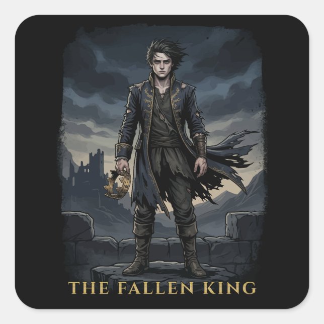 Der gefallene König Gothic Dark Fantasy Design Quadratischer Aufkleber (Vorderseite)