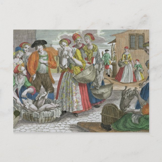 Der Geflügelmarkt (farbige Gravur) Postkarte (Vorderseite)