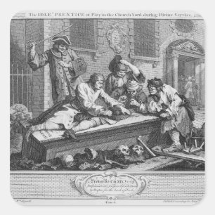 Der Geige 'Prentice at Play in the Church Yard Quadratischer Aufkleber