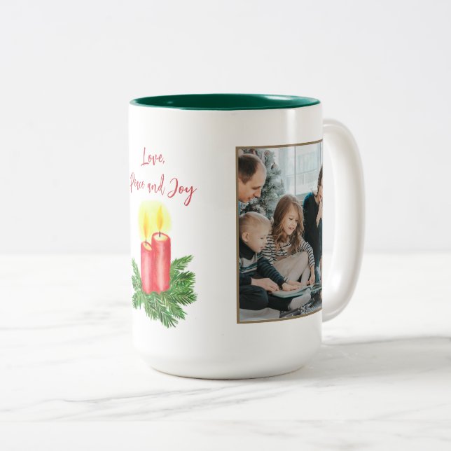 Der Geist der Weihnachtszeit Liebe Frieden & Freud Zweifarbige Tasse (VorderseiteRechts)