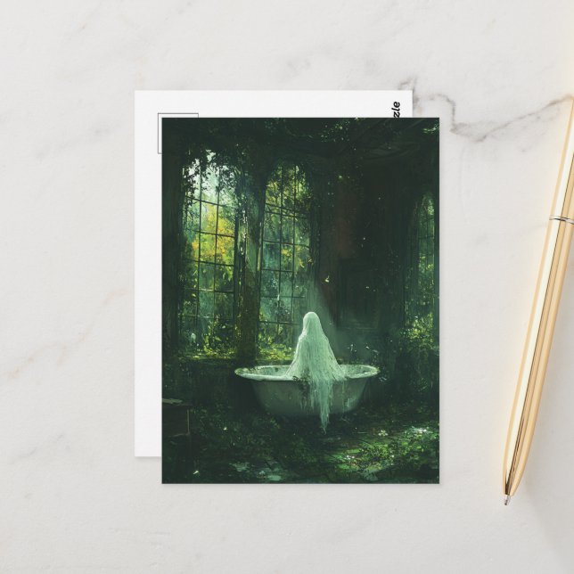 Der Geist in der Badewanne des abandonierten Hause Postkarte (Vorderseite/Rückseite Beispiel)