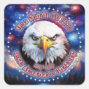 Der Geist von 1776, 2026 Brown Eagle Feuerwerk M Quadratischer Aufkleber